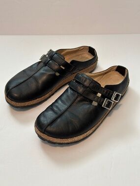 Haflinger Clogs Black Leather Double-Buckle Slip-On Mules Womens 41